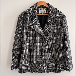 NEW WALTER BAKER REMI QUEEN TWEED BLACK WHITE OVERSIZED MOTO JACKET SIZE S